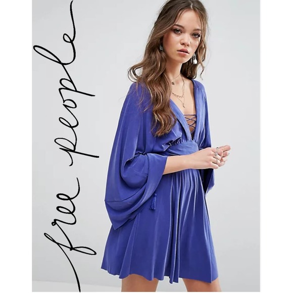 Free People Dresses & Skirts - Free People Blue Kimono Tie Up Mini Dress Size 2
